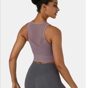NWT Halara Mauve Contrast Mesh Workout Cropped Tank Top Size L
